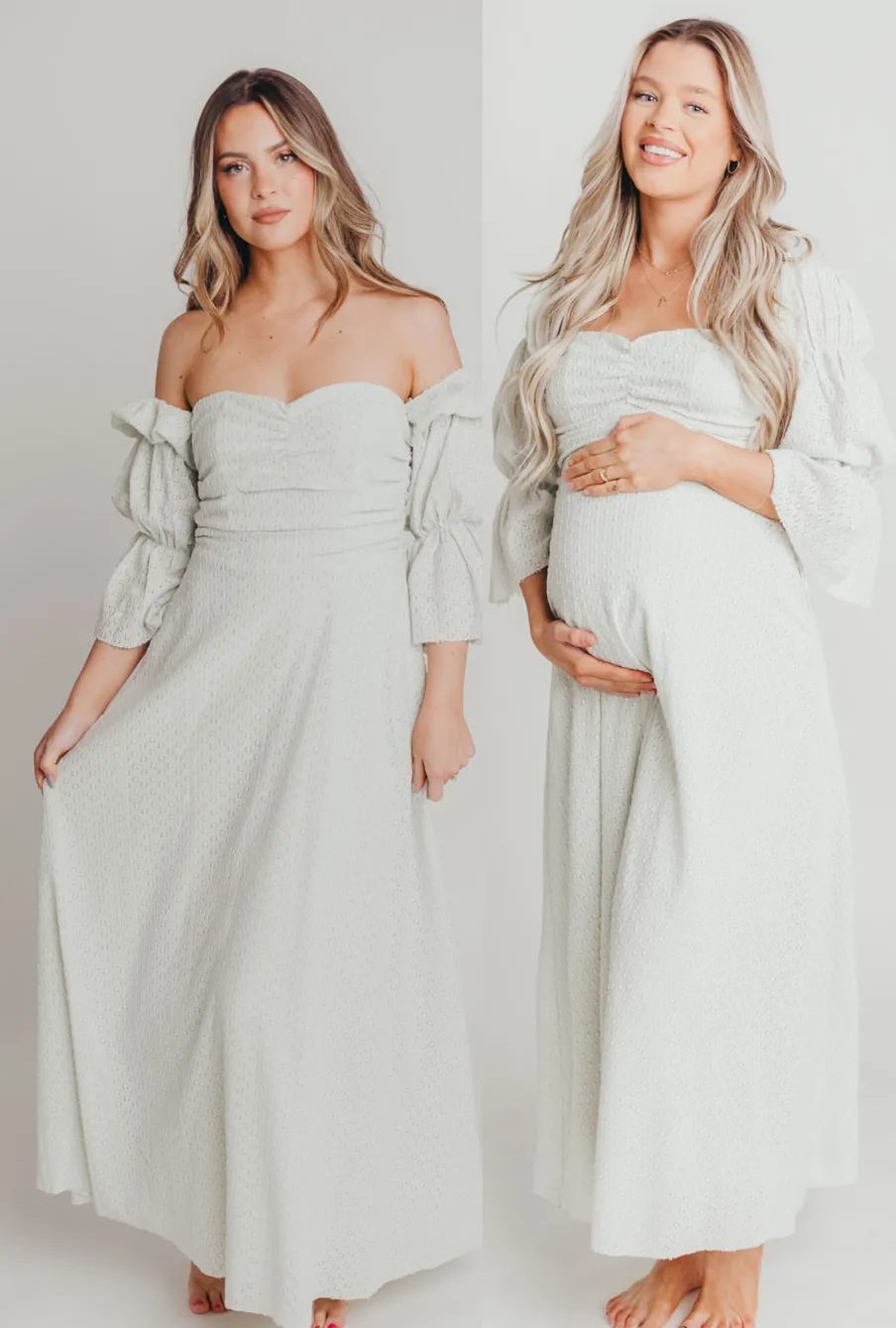 Fashion Worth Collective Corrine Tiered Sleeve Maxi Dress with Pockets in Mint - Bump Friendly