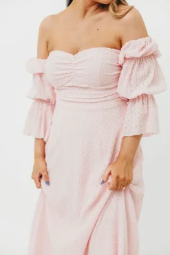 New Worth Collective Corrine Tiered Sleeve Maxi Dress with Pockets in Baby Pink - Bump Frie