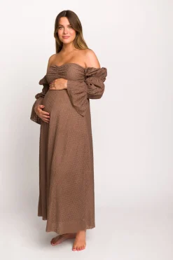 Fashion Worth Collective Corrine Tiered Sleeve Maxi Dress with Pockets in Deep Mocha - Bump Fri