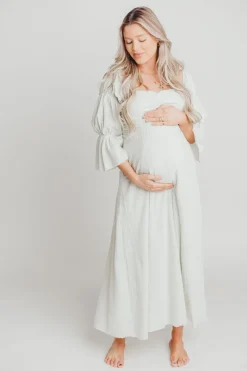 Fashion Worth Collective Corrine Tiered Sleeve Maxi Dress with Pockets in Mint - Bump Friendly