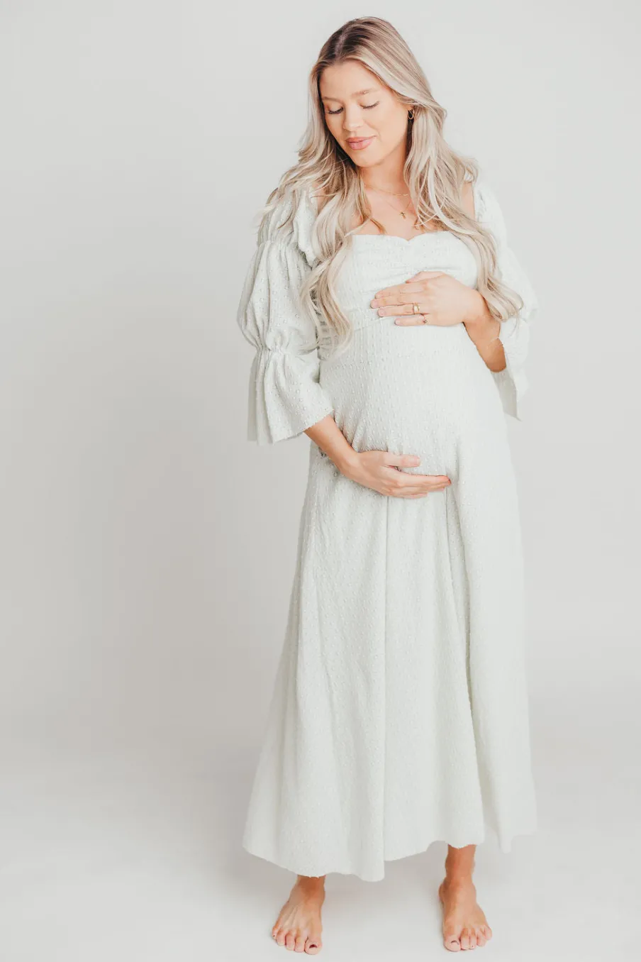 Fashion Worth Collective Corrine Tiered Sleeve Maxi Dress with Pockets in Mint - Bump Friendly
