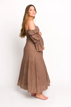 Fashion Worth Collective Corrine Tiered Sleeve Maxi Dress with Pockets in Deep Mocha - Bump Fri