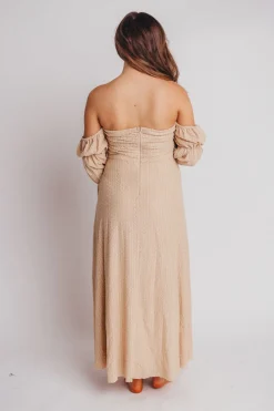 Hot Worth Collective Corrine Tiered Sleeve Maxi Dress with Pockets in Beige - Bump Friendly