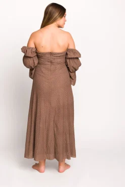 Fashion Worth Collective Corrine Tiered Sleeve Maxi Dress with Pockets in Deep Mocha - Bump Fri