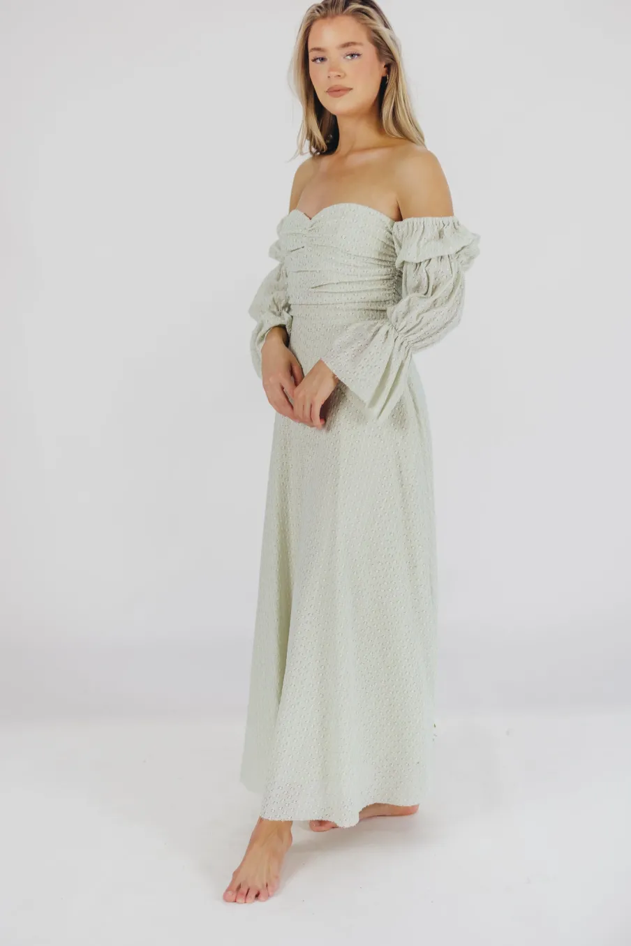 Fashion Worth Collective Corrine Tiered Sleeve Maxi Dress with Pockets in Mint - Bump Friendly