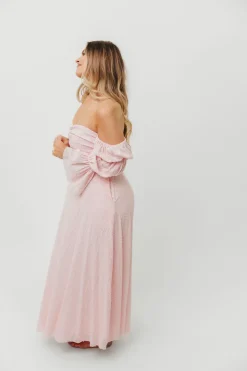 New Worth Collective Corrine Tiered Sleeve Maxi Dress with Pockets in Baby Pink - Bump Frie