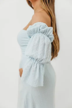 New Worth Collective Corrine Tiered Sleeve Maxi Dress with Pockets in Baby Blue - Bump Frie