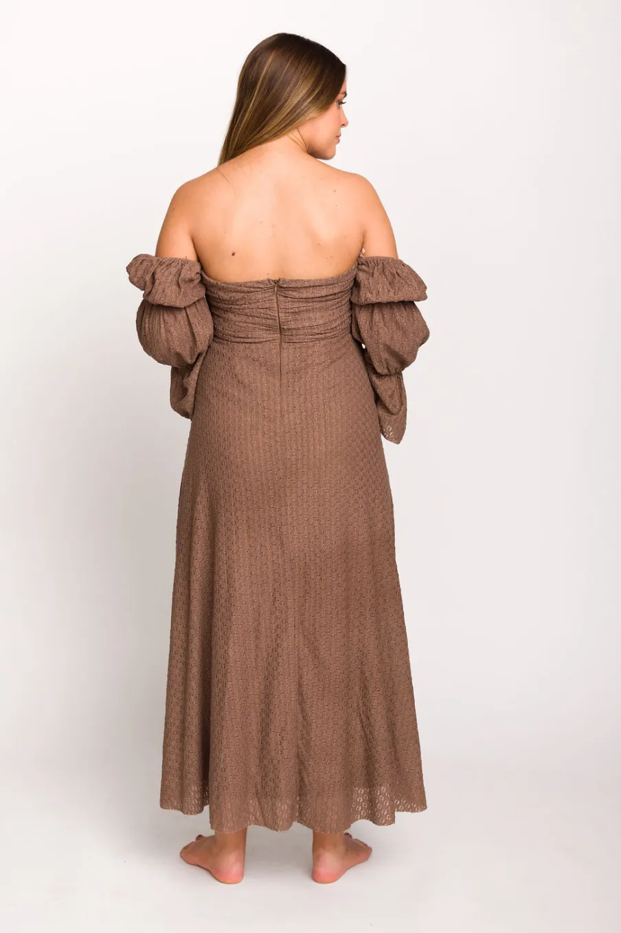 Fashion Worth Collective Corrine Tiered Sleeve Maxi Dress with Pockets in Deep Mocha - Bump Fri