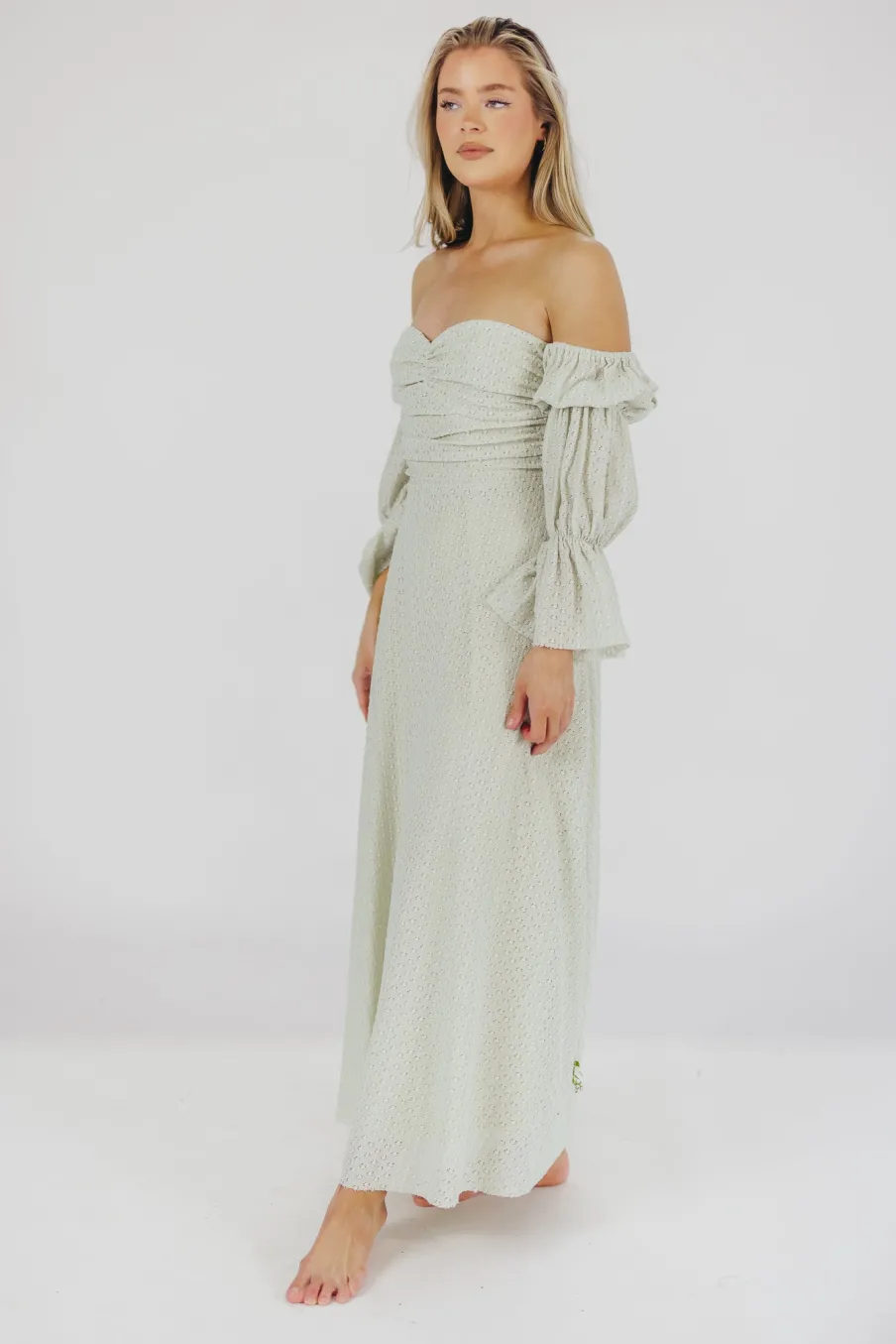Fashion Worth Collective Corrine Tiered Sleeve Maxi Dress with Pockets in Mint - Bump Friendly