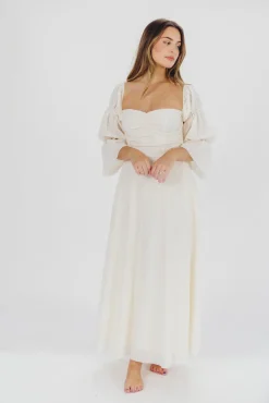 Outlet Worth Collective Corrine Tiered Sleeve Maxi Dress with Pockets in Ivory Cream - Bump Fr