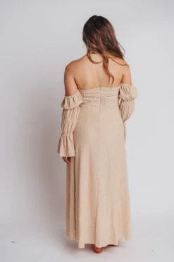 Hot Worth Collective Corrine Tiered Sleeve Maxi Dress with Pockets in Beige - Bump Friendly