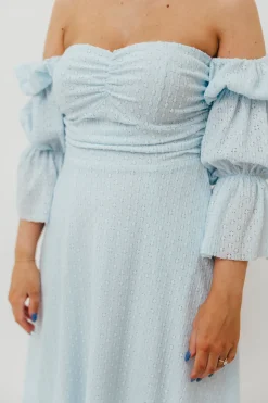 New Worth Collective Corrine Tiered Sleeve Maxi Dress with Pockets in Baby Blue - Bump Frie