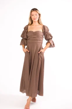 Fashion Worth Collective Corrine Tiered Sleeve Maxi Dress with Pockets in Deep Mocha - Bump Fri