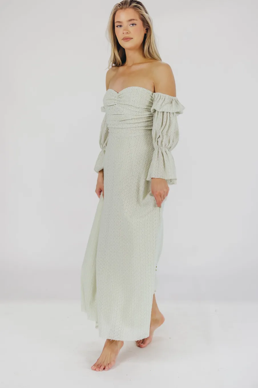 Fashion Worth Collective Corrine Tiered Sleeve Maxi Dress with Pockets in Mint - Bump Friendly