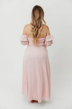 New Worth Collective Corrine Tiered Sleeve Maxi Dress with Pockets in Baby Pink - Bump Frie