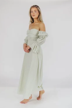 Fashion Worth Collective Corrine Tiered Sleeve Maxi Dress with Pockets in Mint - Bump Friendly