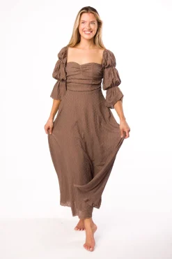 Fashion Worth Collective Corrine Tiered Sleeve Maxi Dress with Pockets in Deep Mocha - Bump Fri
