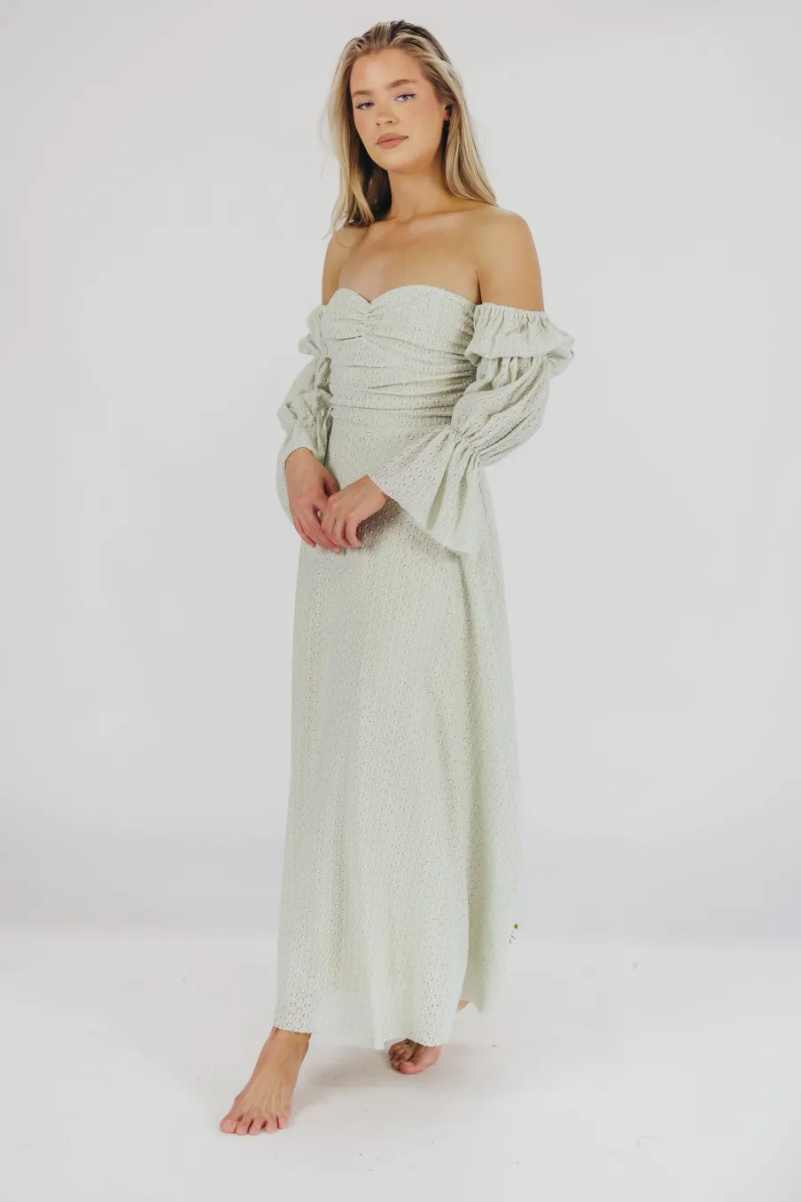Fashion Worth Collective Corrine Tiered Sleeve Maxi Dress with Pockets in Mint - Bump Friendly