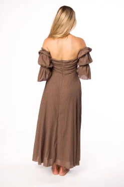Fashion Worth Collective Corrine Tiered Sleeve Maxi Dress with Pockets in Deep Mocha - Bump Fri