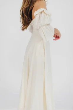 Outlet Worth Collective Corrine Tiered Sleeve Maxi Dress with Pockets in Ivory Cream - Bump Fr