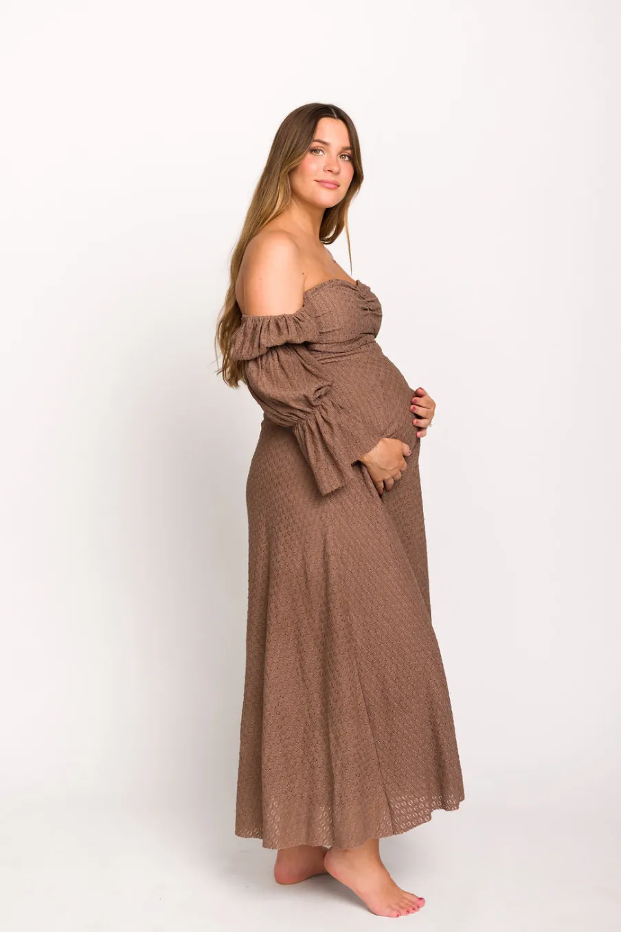 Fashion Worth Collective Corrine Tiered Sleeve Maxi Dress with Pockets in Deep Mocha - Bump Fri