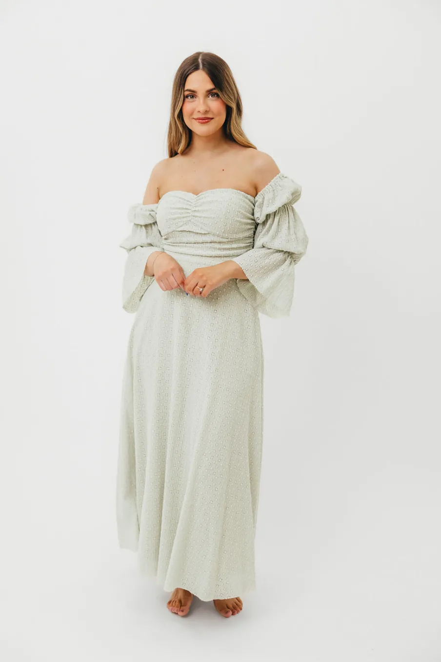 Fashion Worth Collective Corrine Tiered Sleeve Maxi Dress with Pockets in Mint - Bump Friendly