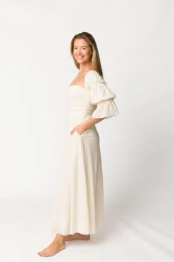 Outlet Worth Collective Corrine Tiered Sleeve Maxi Dress with Pockets in Ivory Cream - Bump Fr