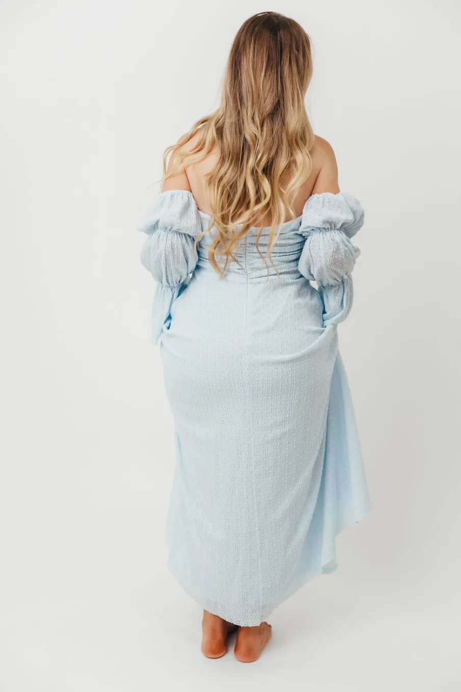 New Worth Collective Corrine Tiered Sleeve Maxi Dress with Pockets in Baby Blue - Bump Frie