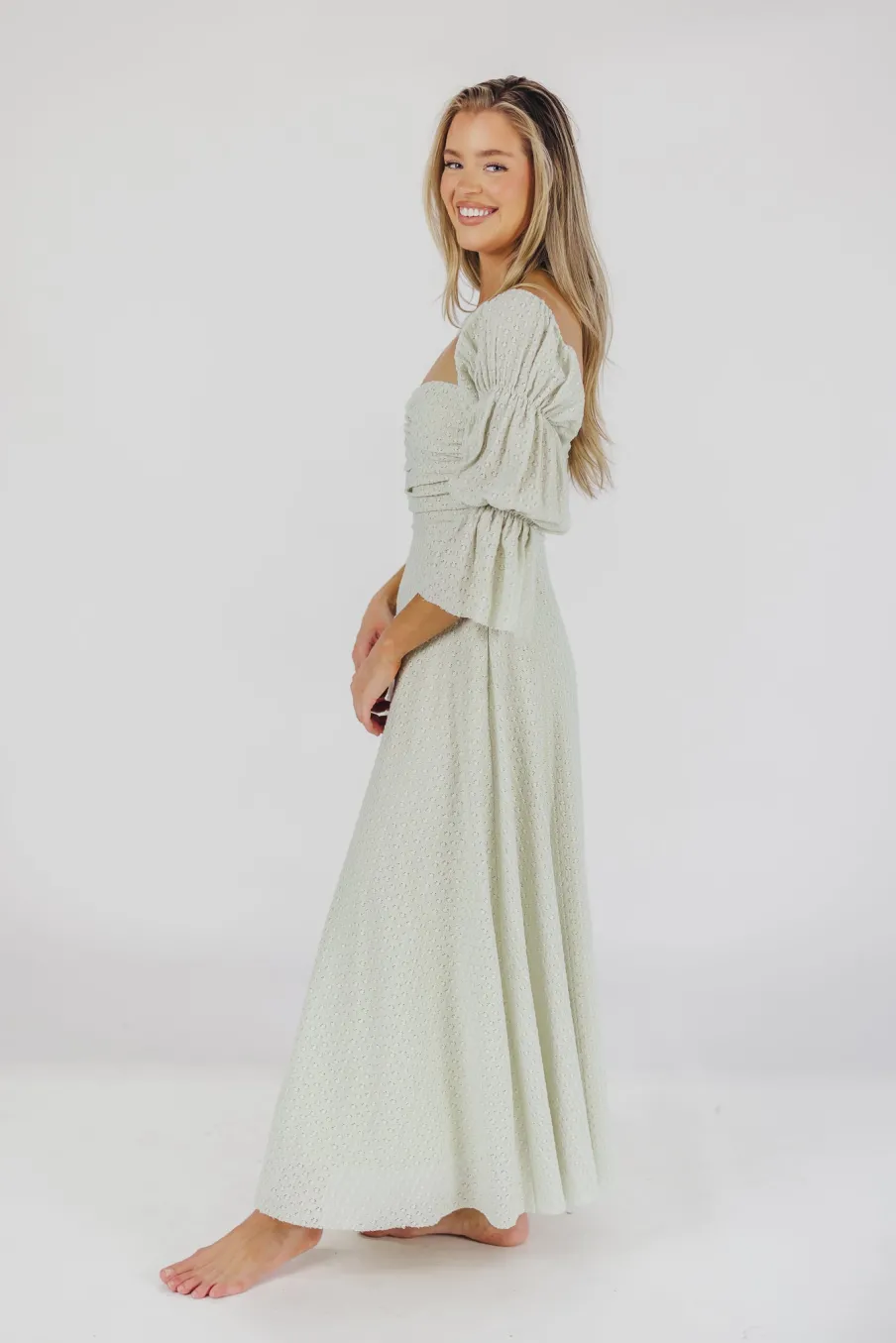 Fashion Worth Collective Corrine Tiered Sleeve Maxi Dress with Pockets in Mint - Bump Friendly