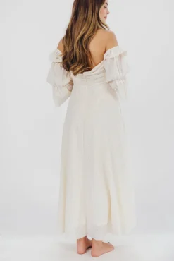 Outlet Worth Collective Corrine Tiered Sleeve Maxi Dress with Pockets in Ivory Cream - Bump Fr