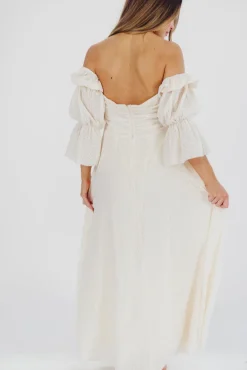 Outlet Worth Collective Corrine Tiered Sleeve Maxi Dress with Pockets in Ivory Cream - Bump Fr