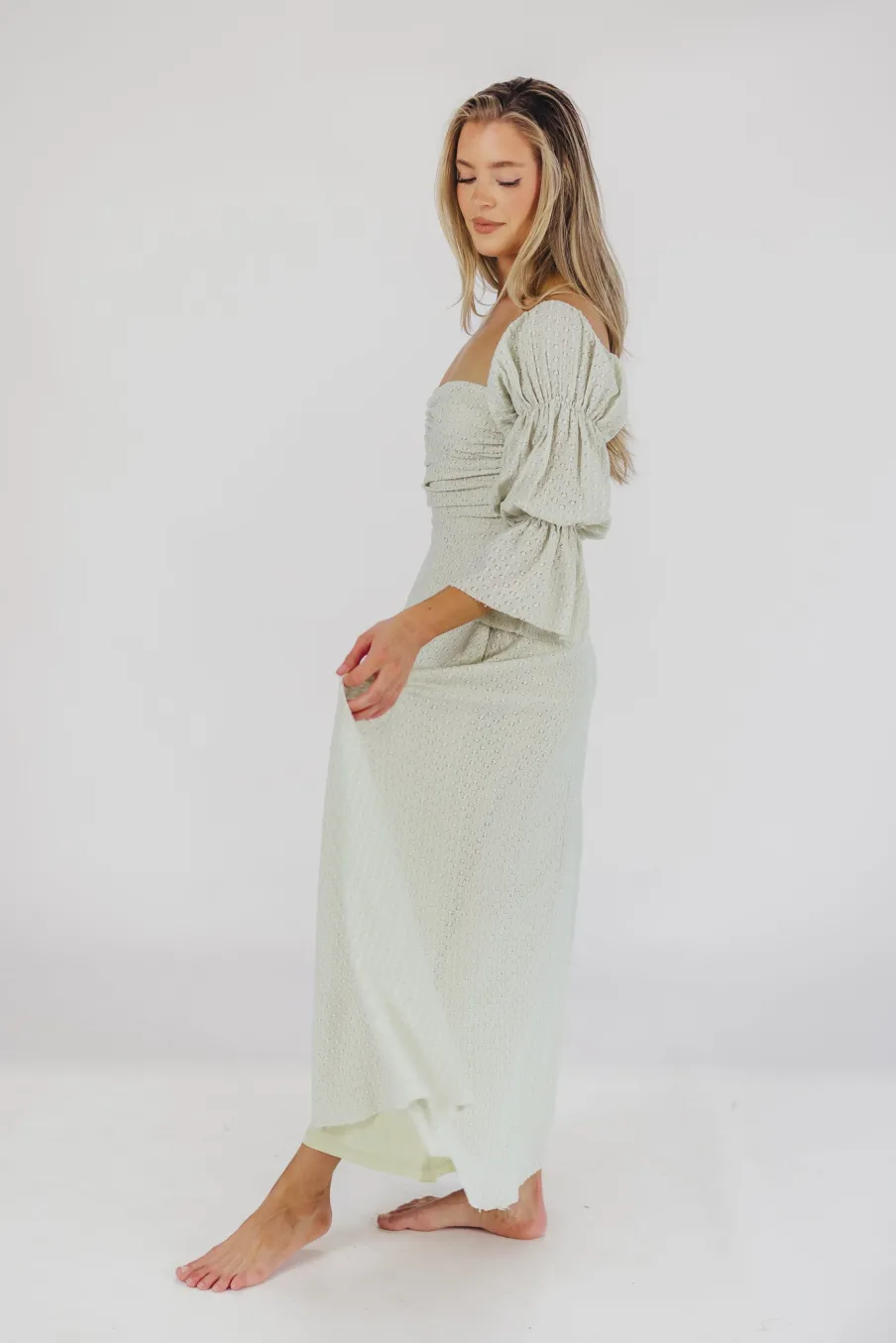 Fashion Worth Collective Corrine Tiered Sleeve Maxi Dress with Pockets in Mint - Bump Friendly