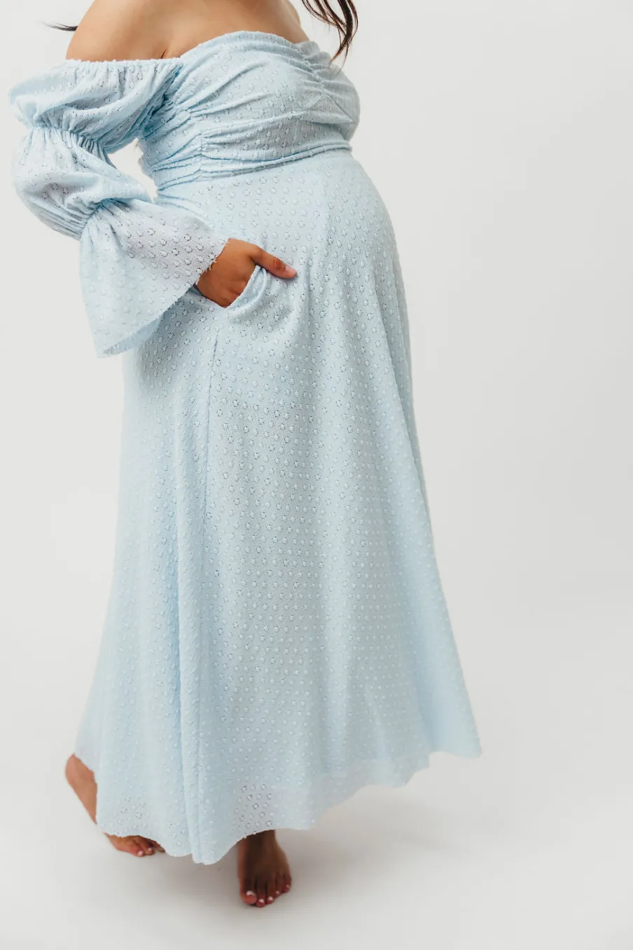 New Worth Collective Corrine Tiered Sleeve Maxi Dress with Pockets in Baby Blue - Bump Frie