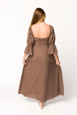 Fashion Worth Collective Corrine Tiered Sleeve Maxi Dress with Pockets in Deep Mocha - Bump Fri