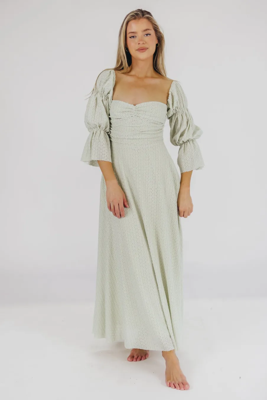 Fashion Worth Collective Corrine Tiered Sleeve Maxi Dress with Pockets in Mint - Bump Friendly