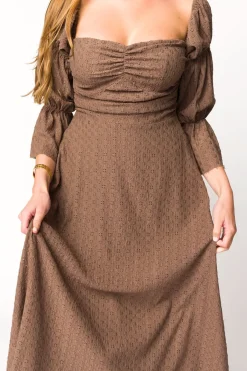 Fashion Worth Collective Corrine Tiered Sleeve Maxi Dress with Pockets in Deep Mocha - Bump Fri