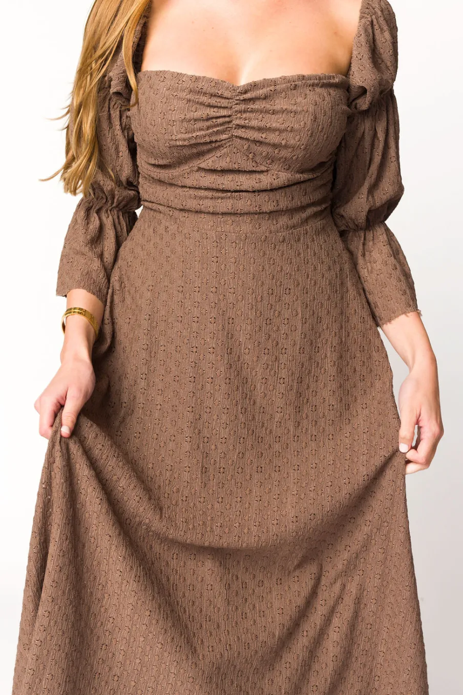 Fashion Worth Collective Corrine Tiered Sleeve Maxi Dress with Pockets in Deep Mocha - Bump Fri