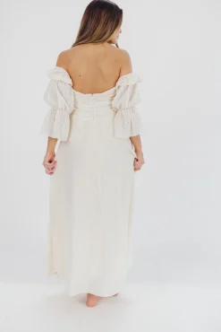 Outlet Worth Collective Corrine Tiered Sleeve Maxi Dress with Pockets in Ivory Cream - Bump Fr