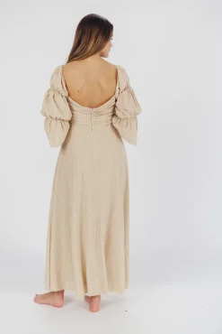 Hot Worth Collective Corrine Tiered Sleeve Maxi Dress with Pockets in Beige - Bump Friendly