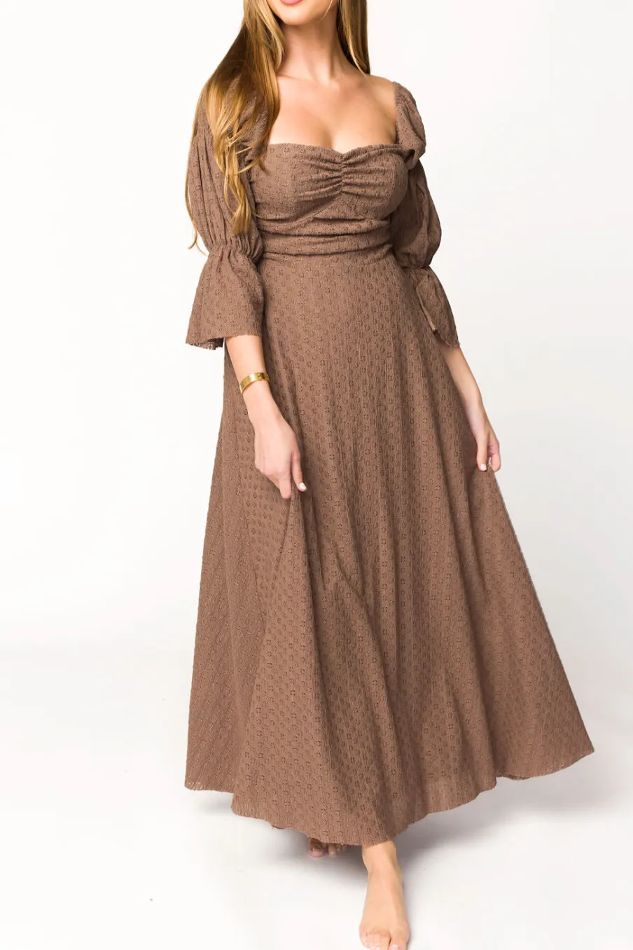 Fashion Worth Collective Corrine Tiered Sleeve Maxi Dress with Pockets in Deep Mocha - Bump Fri