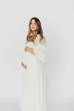 Outlet Worth Collective Corrine Tiered Sleeve Maxi Dress with Pockets in Ivory Cream - Bump Fr