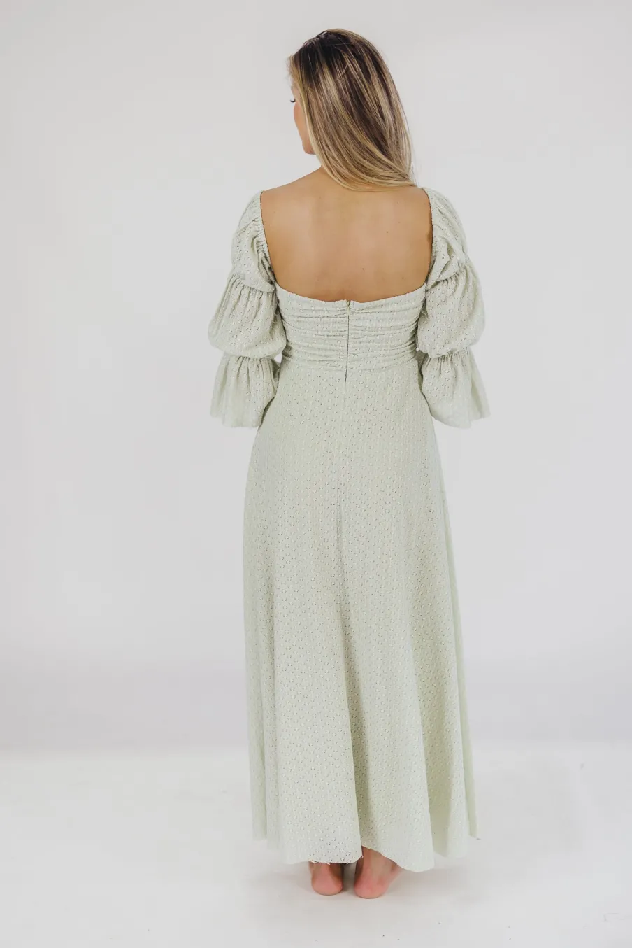 Fashion Worth Collective Corrine Tiered Sleeve Maxi Dress with Pockets in Mint - Bump Friendly