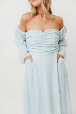 New Worth Collective Corrine Tiered Sleeve Maxi Dress with Pockets in Baby Blue - Bump Frie
