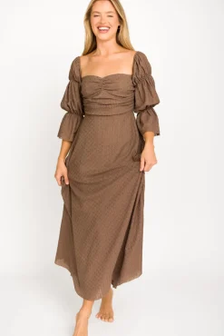 Fashion Worth Collective Corrine Tiered Sleeve Maxi Dress with Pockets in Deep Mocha - Bump Fri