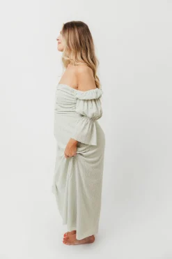Fashion Worth Collective Corrine Tiered Sleeve Maxi Dress with Pockets in Mint - Bump Friendly
