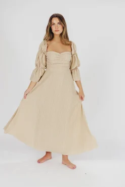 Hot Worth Collective Corrine Tiered Sleeve Maxi Dress with Pockets in Beige - Bump Friendly