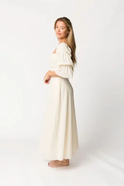 Outlet Worth Collective Corrine Tiered Sleeve Maxi Dress with Pockets in Ivory Cream - Bump Fr