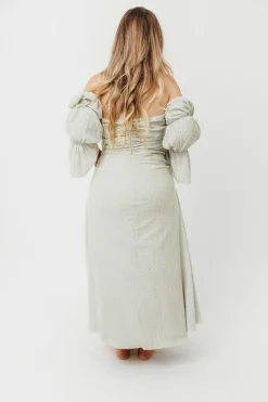 Fashion Worth Collective Corrine Tiered Sleeve Maxi Dress with Pockets in Mint - Bump Friendly