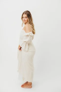 Outlet Worth Collective Corrine Tiered Sleeve Maxi Dress with Pockets in Ivory Cream - Bump Fr