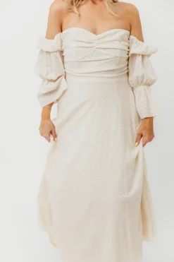 Outlet Worth Collective Corrine Tiered Sleeve Maxi Dress with Pockets in Ivory Cream - Bump Fr